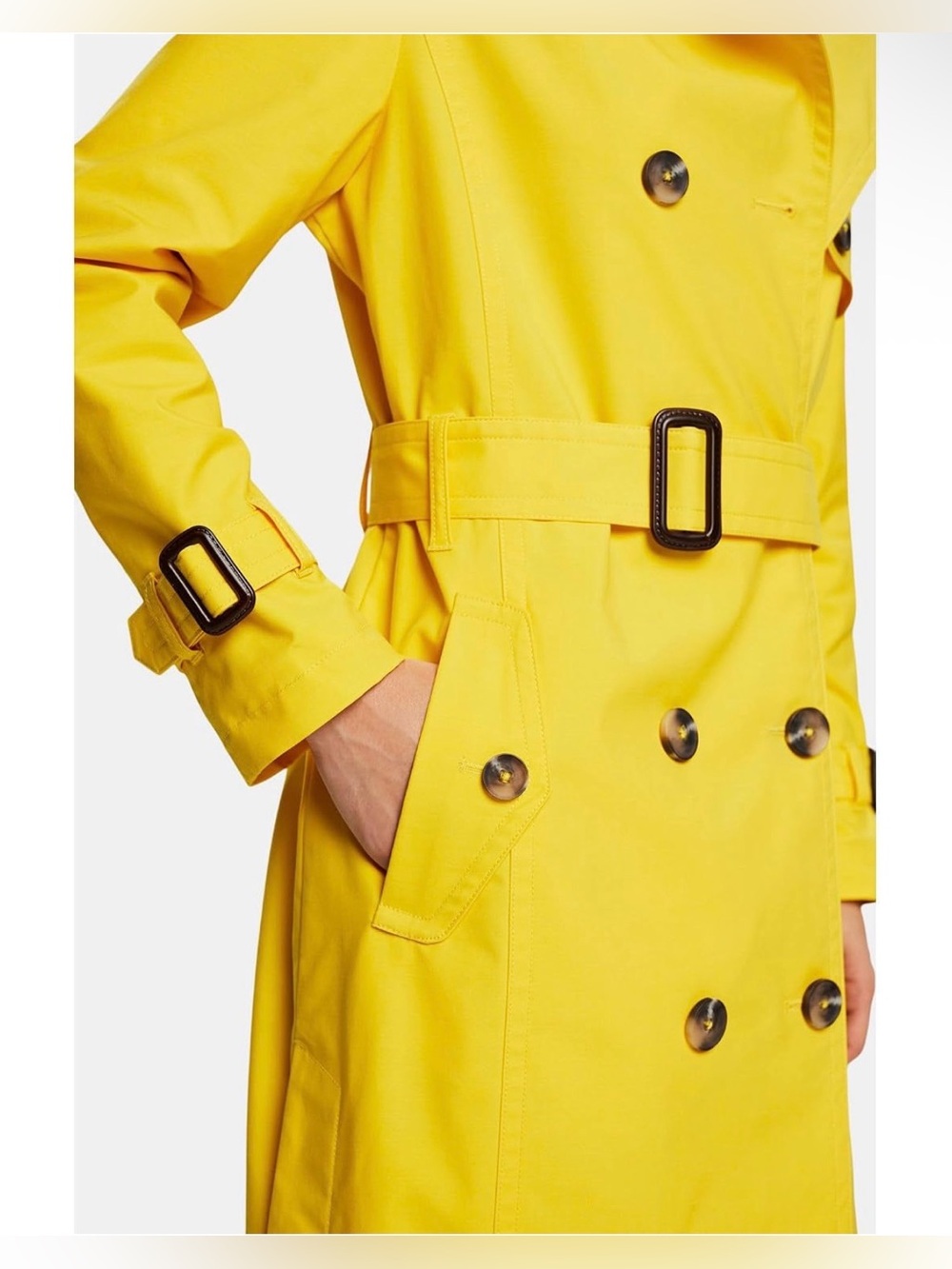 Perry Ellis Bright Yellow Double-Breasted Trench Coat Size 10 Coat - Picture 11 of 13